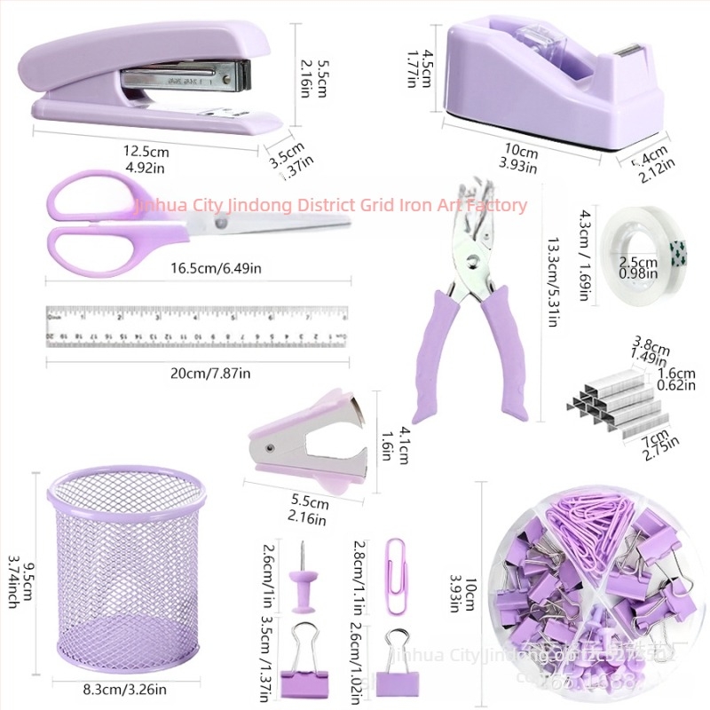 Комплект за офис принадлежности за писане в трансграничен режим, цветни макарони, телбод, ножици, кутия за съхранение на телбод