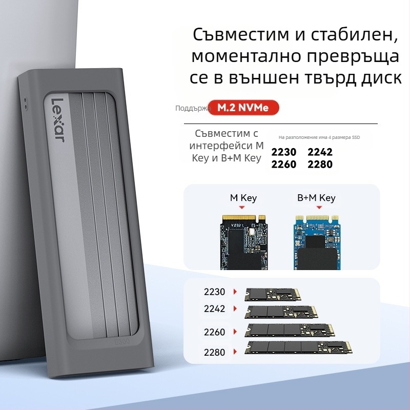 Кутия за мобилен твърд диск Lexa E10/E6/E300/E350, M.2, NVMe/SATA протокол, Type-C 3.2