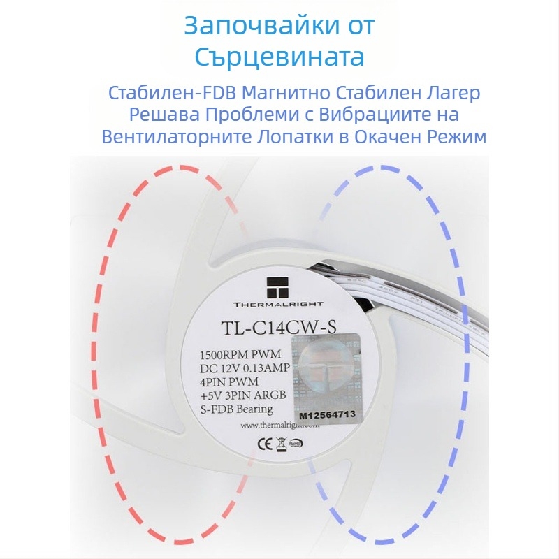Limin TL-C14C-S черен 14 см вентилатор за шаси, безшумен, бял, ARGB, охлаждащ вентилатор за компютър