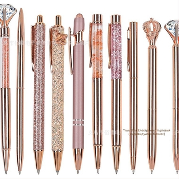 Комплект химикалки с 10 части, забавен цвят, розово злато, лилаво, зелено, кръгли мъниста за момичета