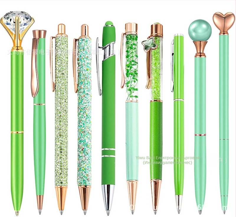 Комплект химикалки с 10 части, забавен цвят, розово злато, лилаво, зелено, кръгли мъниста за момичета