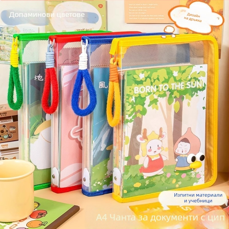 Чанта за документи с допамин, A4 с цип, прозрачна чанта за носене на учебници, плюшена преносима чанта за съхранение