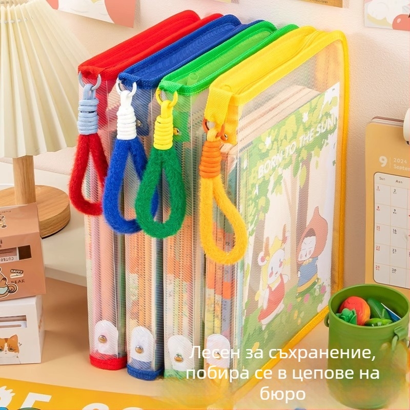 Чанта за документи с допамин, A4 с цип, прозрачна чанта за носене на учебници, плюшена преносима чанта за съхранение