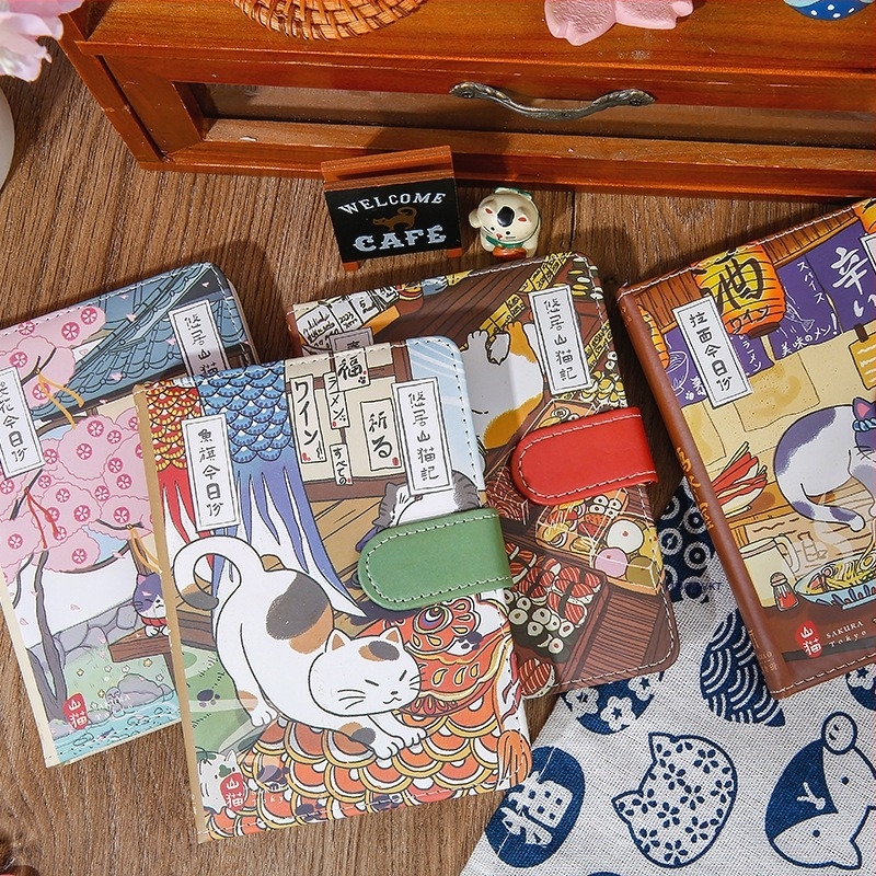 Mu Dyed Coloring Page Notebook Pu Magnetic Buckle Ben Youju Mountain Cat Note Японски стил Highlying Cat Notebook Дневник