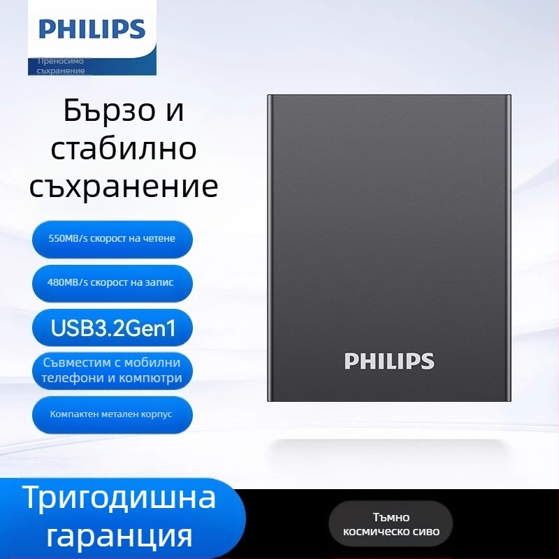 Philips PSSD Mobile Solid State Drive Мобилен телефон Компютър Type-C Двуфункционален твърд диск Високоскоростно съхранение на едро Разширение