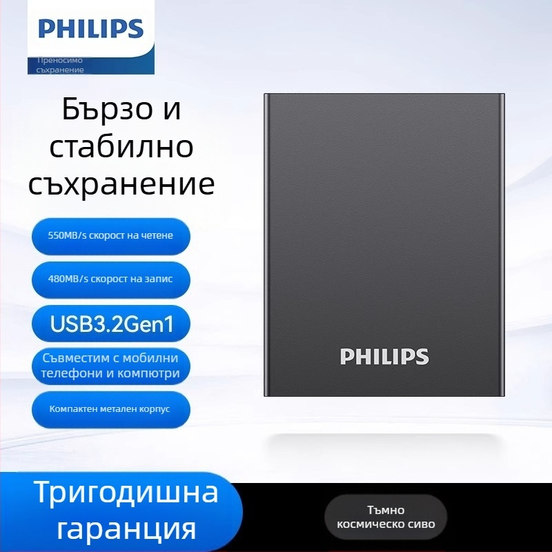 Philips PSSD Mobile Solid State Drive Мобилен телефон Компютър Type-C Двуфункционален твърд диск Високоскоростно съхранение на едро Разширение