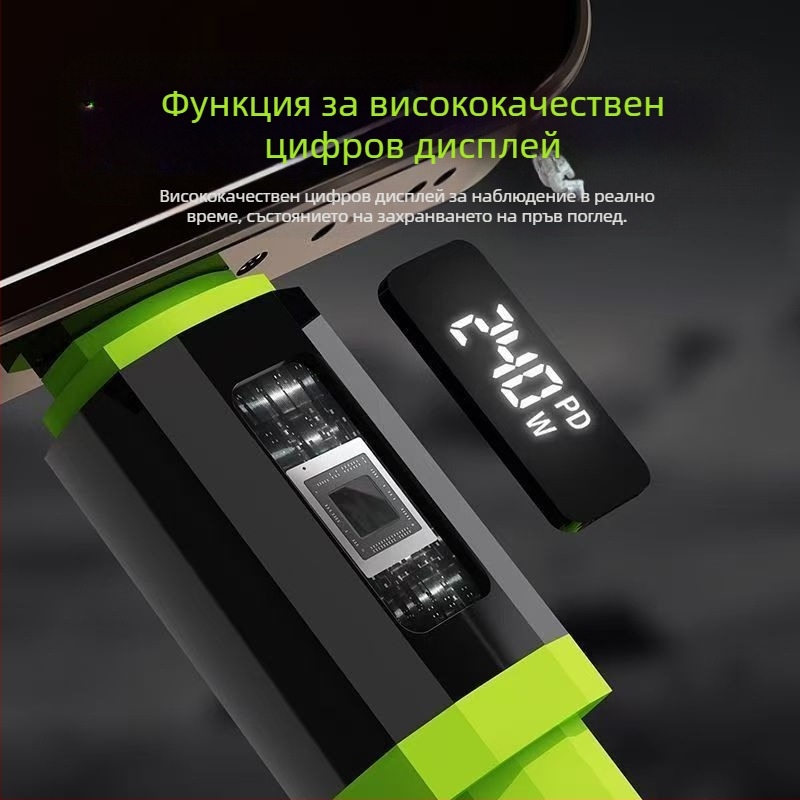 Силиконов кабел за данни с интелигентен LED дисплей, кутия, PD240W, бързо зареждане, мобилен телефон, подходящ за Type-C Apple 15/16