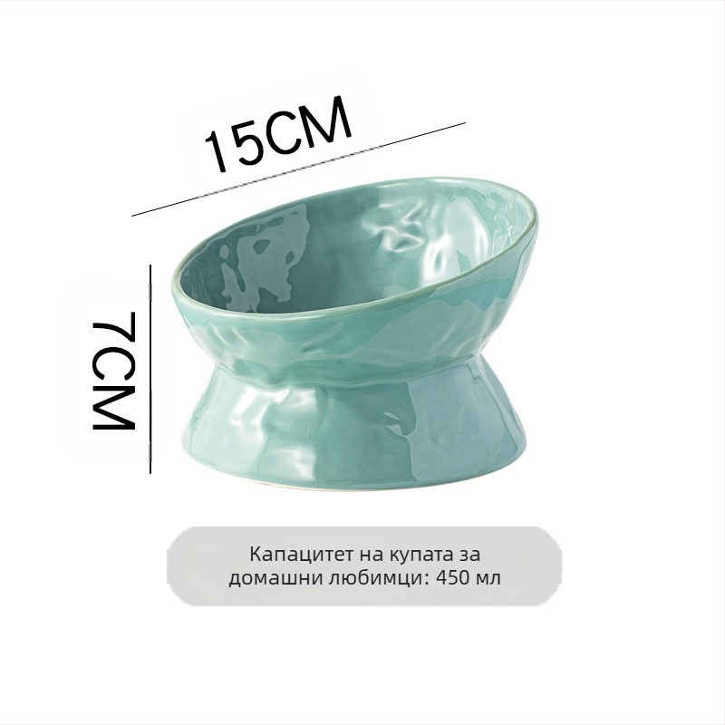 Купа за котки, купа за кучета, керамична купа за котки, сладка диагонална двойна купа, защита за врата на котешка мивка, висока купа, антидетонационна мивка за кучета на едро