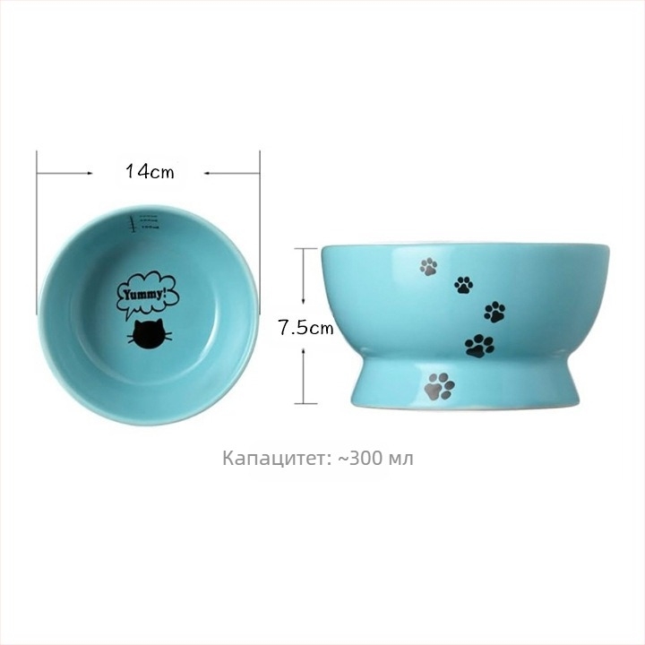 Трансгранична едрова купа за пиене на домашни любимци, антидетонираща купа за котешка храна с висока основа, наклонена керамична купа за котки, защита на врата на кучета