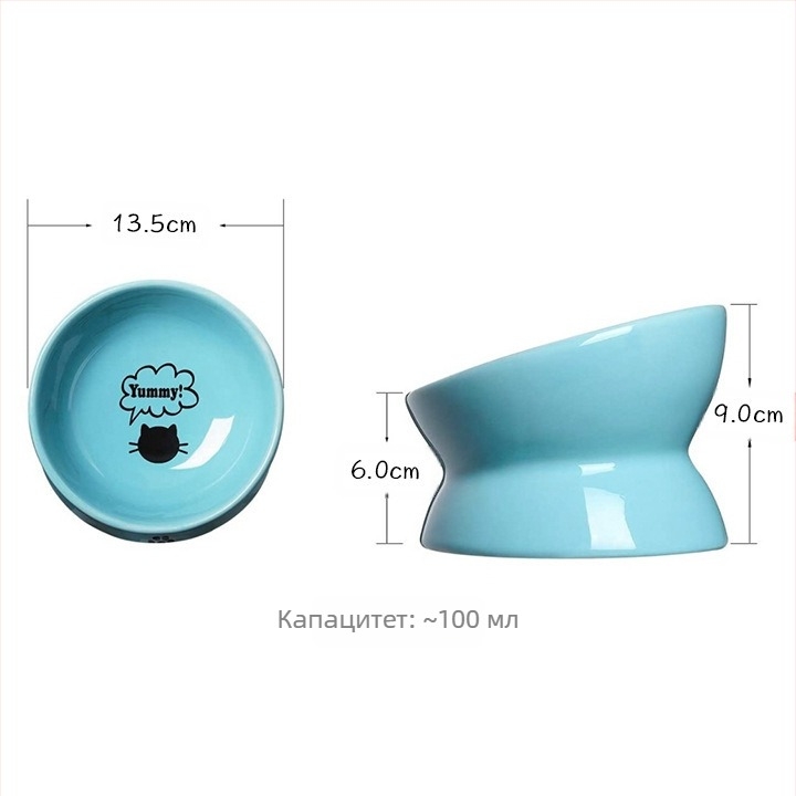 Трансгранична едрова купа за пиене на домашни любимци, антидетонираща купа за котешка храна с висока основа, наклонена керамична купа за котки, защита на врата на кучета