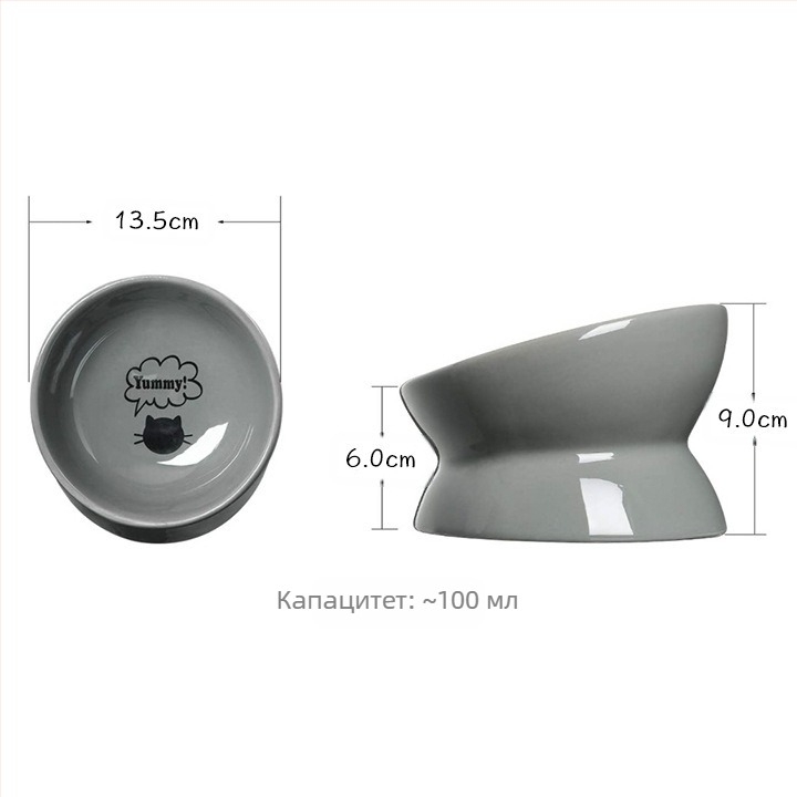 Трансгранична едрова купа за пиене на домашни любимци, антидетонираща купа за котешка храна с висока основа, наклонена керамична купа за котки, защита на врата на кучета