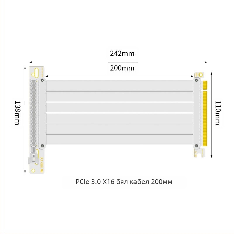 Удължителен кабел за графична карта PCI-E 3.0 4.0 16x с нулева степен, 90° ъгъл, адаптерна карта, стабилна високоскоростна трансмисия