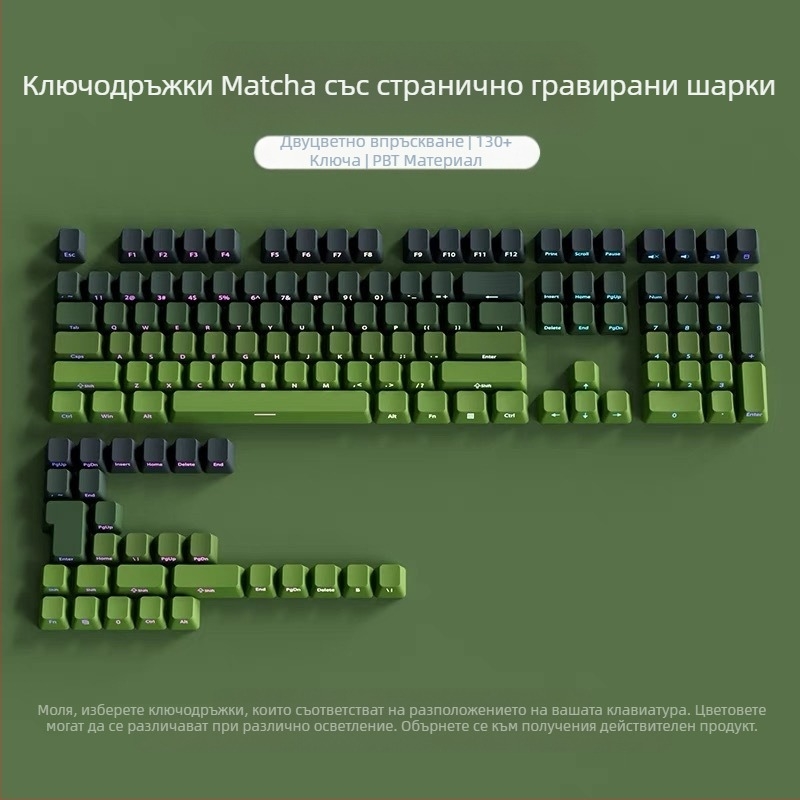 PBT полупрозрачни капачки за клавиши със странично гравирани шарки, микрошлайфана повърхност, 131 клавиша, сублимация с шест цвята, модерни, съвместими с механични клавиатури.