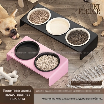 Керамична саксия за домашни любимци, котешка храна, купа за котки, купичка за домашни любимци против черна брадичка, античукаща, защита на врата на домашни любимци, принадлежности за хранене