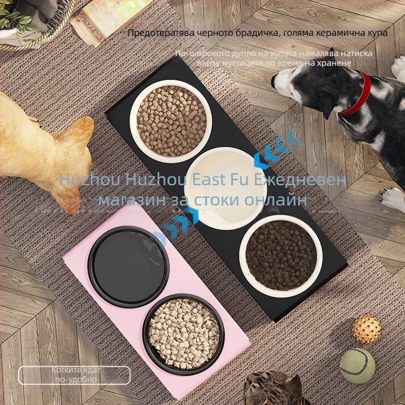 Керамична саксия за домашни любимци, котешка храна, купа за котки, купичка за домашни любимци против черна брадичка, античукаща, защита на врата на домашни любимци, принадлежности за хранене