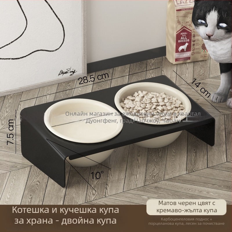 Керамична саксия за домашни любимци, котешка храна, купа за котки, купичка за домашни любимци против черна брадичка, античукаща, защита на врата на домашни любимци, принадлежности за хранене