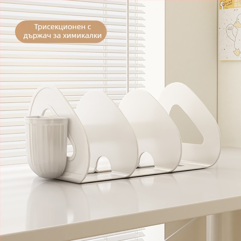 Кутия за съхранение на книги за настолна книга, прозрачна стойка за бюро за студентски книги, разделител, акрилен държач за химикалки