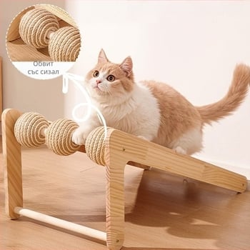 Дъска за драскане за котки от сизал, масивна дървесина, устойчива на износване и нелиняваща, вертикална подложка за драскане за котки, дъска за котешки нокти, драскалка за котки от сизал, играчка за котки с въже