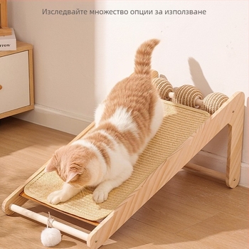 Дъска за драскане за котки от сизал, масивна дървесина, устойчива на износване и нелиняваща, вертикална подложка за драскане за котки, дъска за котешки нокти, драскалка за котки от сизал, играчка за котки с въже