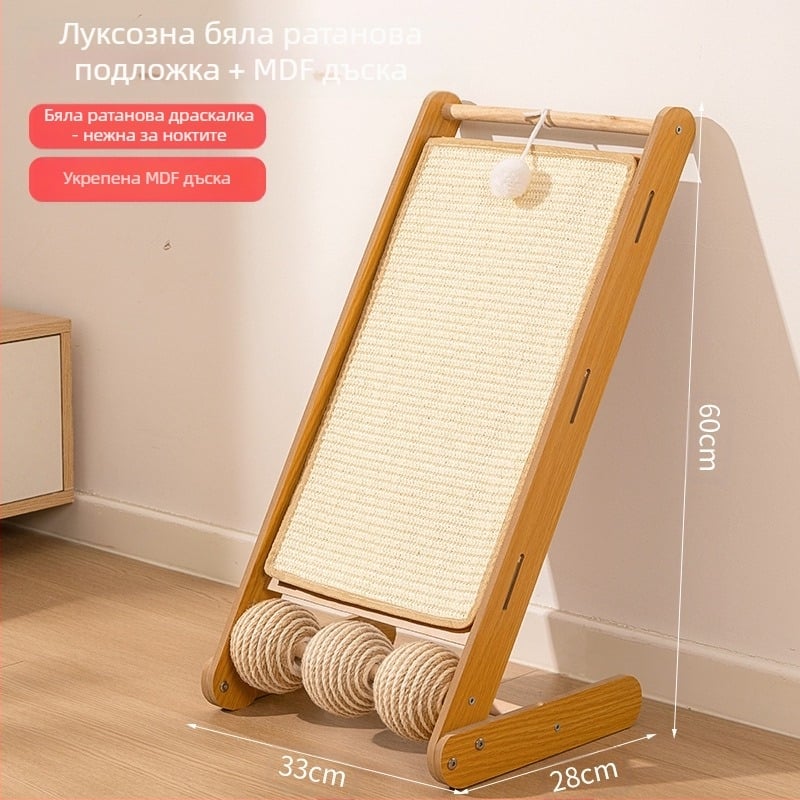 Дъска за драскане за котки от сизал, масивна дървесина, устойчива на износване и нелиняваща, вертикална подложка за драскане за котки, дъска за котешки нокти, драскалка за котки от сизал, играчка за котки с въже