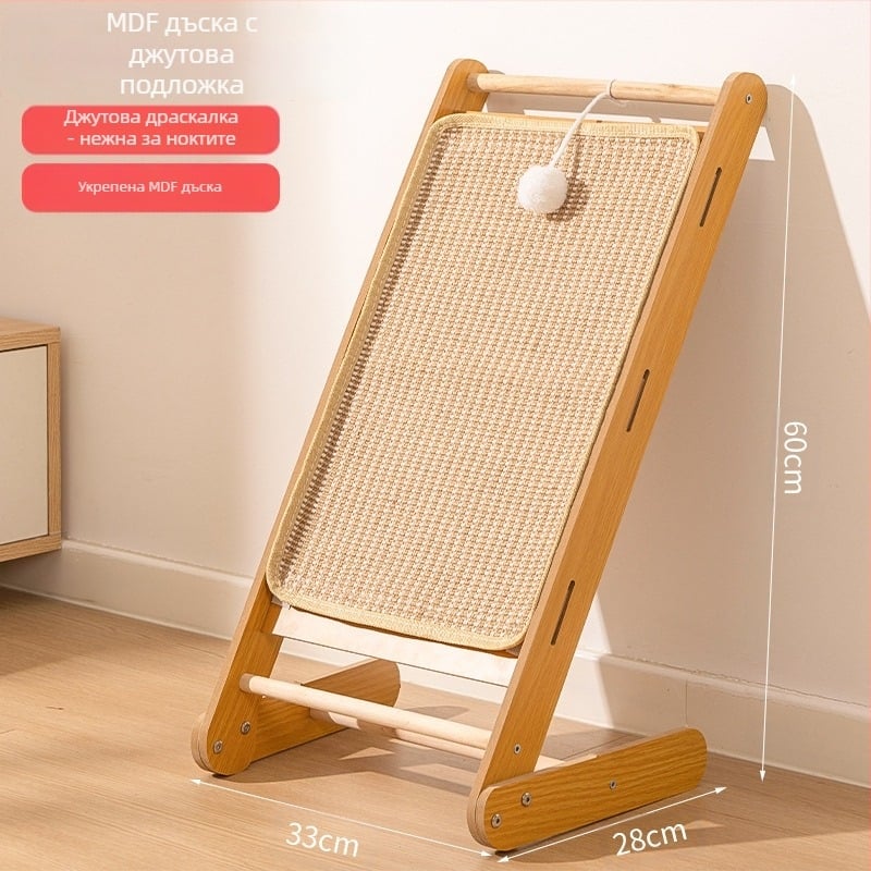 Дъска за драскане за котки от сизал, масивна дървесина, устойчива на износване и нелиняваща, вертикална подложка за драскане за котки, дъска за котешки нокти, драскалка за котки от сизал, играчка за котки с въже