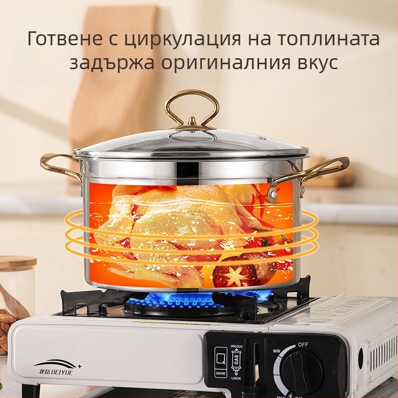 Трансгранична бинаурална тенджера за супа от неръждаема стомана, удебелена домакинска тенджера за яхния, пълен комплект от 6 тенджери, подарък SHENGBIDE