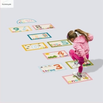 Английски дигитални скачащи карирани стикери за деца, образователно развитие, анимационни филми за родител-дете, интерактивни декоративни стикери за под за хол CH07