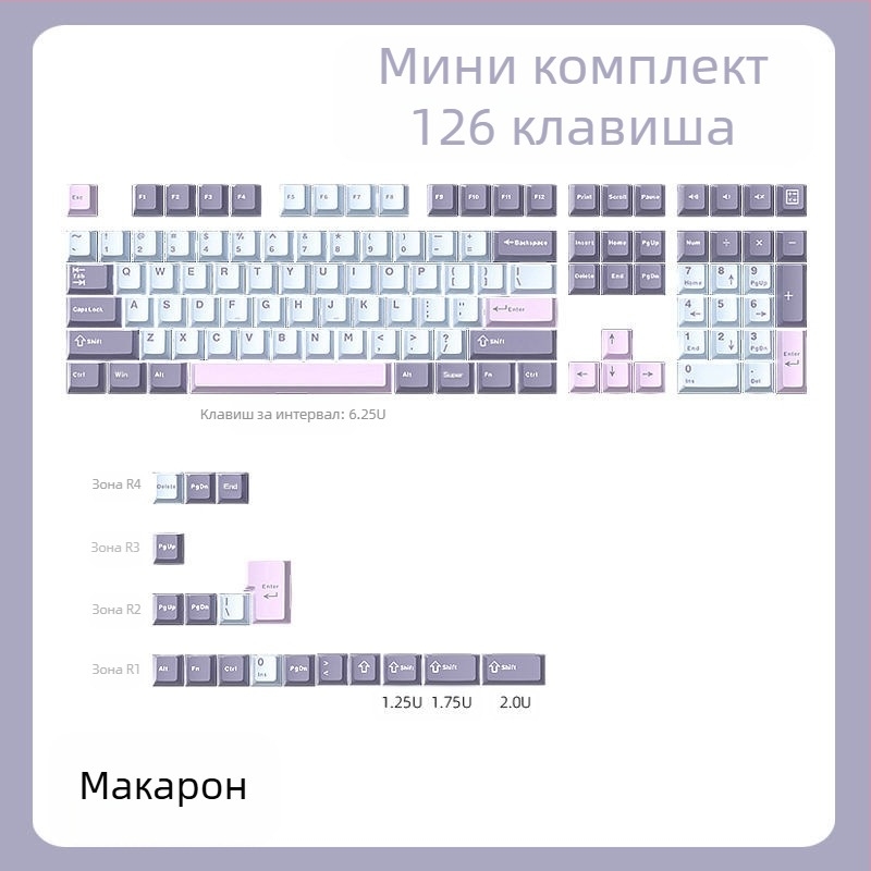 Капачка за ключове Cloud Lake pikes Q Macaron с три цвята, малък пълен комплект от 126 клавиша, PBT материал, двуцветно инжектиране, устойчива на износване и издръжлива