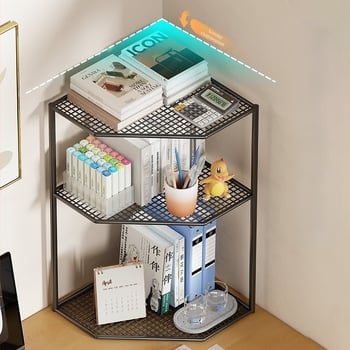 Настолен триъгълен рафт за книги, ъглов стелаж за съхранение, офис настолен многослоен малък ъглов ветрилообразен рафт за съхранение на книги
