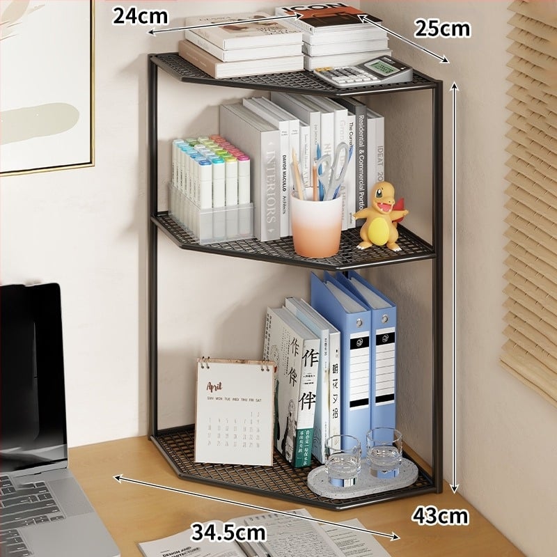 Настолен триъгълен рафт за книги, ъглов стелаж за съхранение, офис настолен многослоен малък ъглов ветрилообразен рафт за съхранение на книги