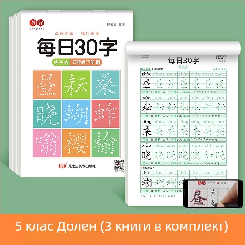 [Декомпресия синхронна тетрадка с 30 думи на ден] Матрична китайска живопис, червена калиграфия, нови думи за ученици от начално училище 1-6 клас