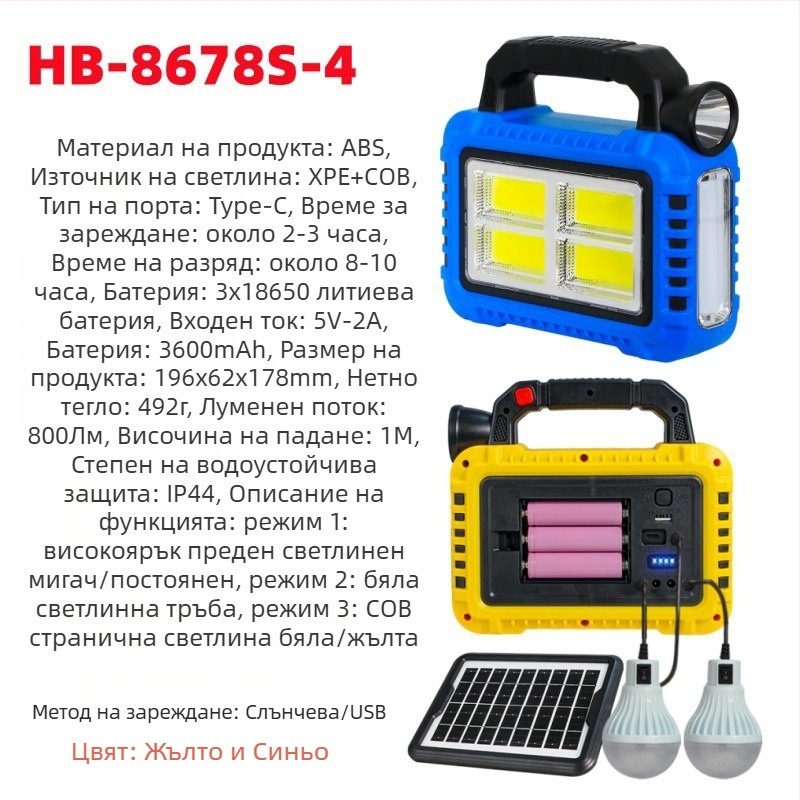 Нова многофункционална преносима лампа със слънчева батерия, зареждаща се със слънчева енергия, за силно осветление на открито, прожектор, аварийна работна лампа, фенерче