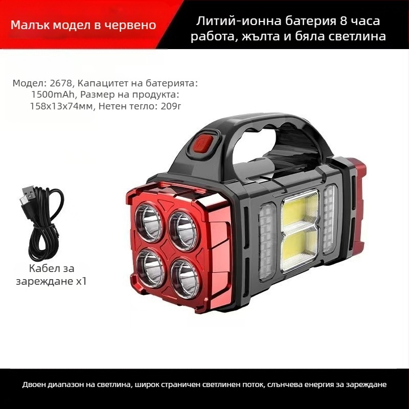 Нова многофункционална преносима лампа със слънчева батерия, зареждаща се със слънчева енергия, за силно осветление на открито, прожектор, аварийна работна лампа, фенерче