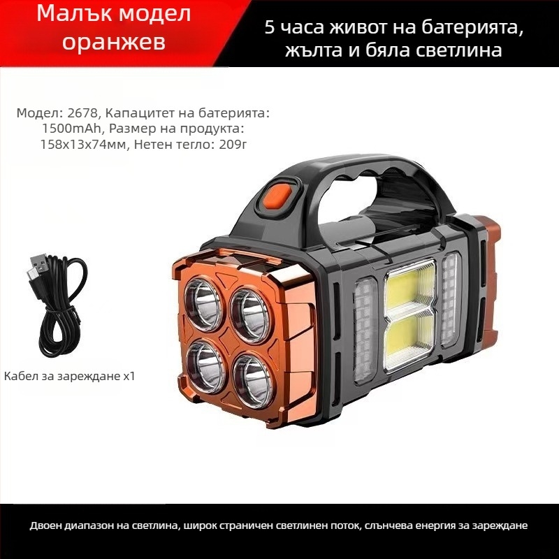 Нова многофункционална преносима лампа със слънчева батерия, зареждаща се със слънчева енергия, за силно осветление на открито, прожектор, аварийна работна лампа, фенерче