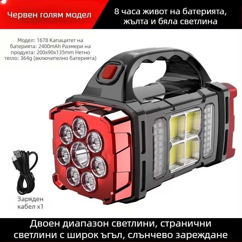 Нова многофункционална преносима лампа със слънчева батерия, зареждаща се със слънчева енергия, за силно осветление на открито, прожектор, аварийна работна лампа, фенерче