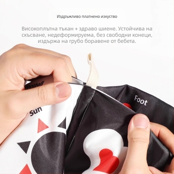 Бебешка книжка с длан, платнена, за новородено, черно-бяла карта, звукова хартия, тактилна книжка с когнитивни изображения на животни, книжка за ранно образование, която може да се пере и дъвче