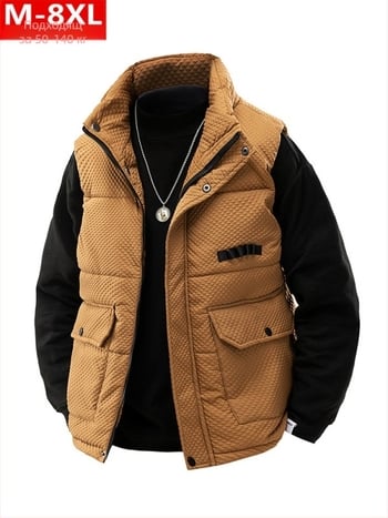 Зимно модно мъжко удебелено топло памучно яке с яка, пухкаво, голям размер, плюс дебело яке с широки рамене, без ръкави