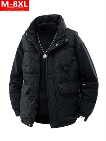 Зимно модно мъжко удебелено топло памучно яке с яка, пухкаво, голям размер, плюс дебело яке с широки рамене, без ръкави