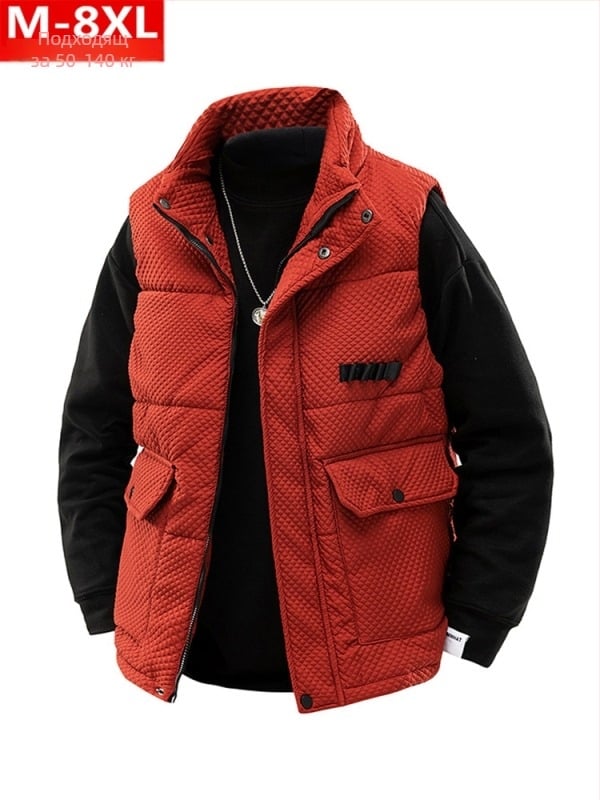 Зимно модно мъжко удебелено топло памучно яке с яка, пухкаво, голям размер, плюс дебело яке с широки рамене, без ръкави