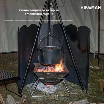 Външно черно голямо предно стъкло за къмпинг барбекю огнище печка сгъваеми съдове за готвене поцинкована ламарина събиране на топлина предно стъкло