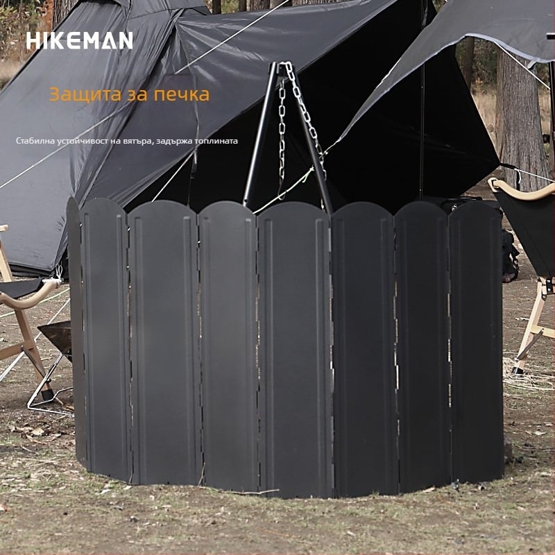 Външно черно голямо предно стъкло за къмпинг барбекю огнище печка сгъваеми съдове за готвене поцинкована ламарина събиране на топлина предно стъкло