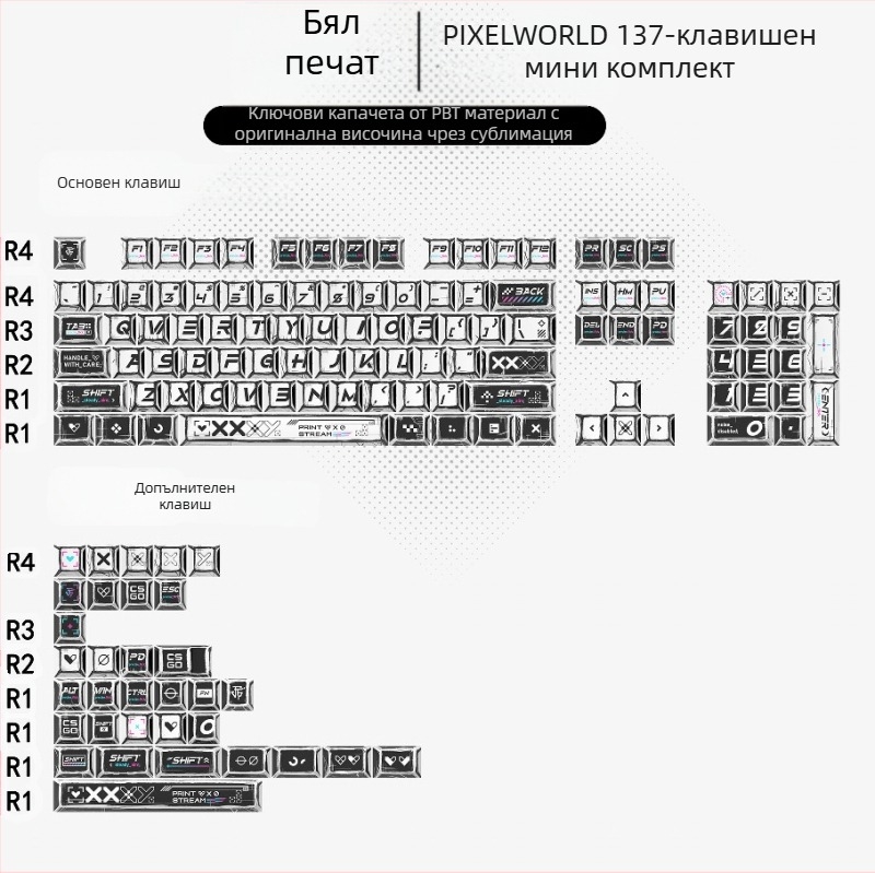 Gundam Comic Hundred Mixed Lamp Key Cap Оригинална височина 136 клавиша Пълен комплект Класическа проста механична клавиатура Key Cap Key Meow