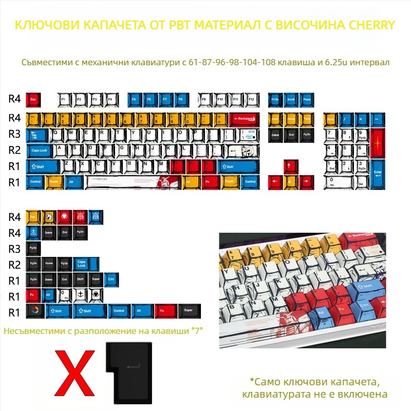 Gundam Comic Hundred Mixed Lamp Key Cap Оригинална височина 136 клавиша Пълен комплект Класическа проста механична клавиатура Key Cap Key Meow