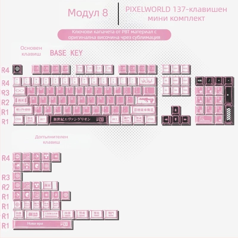 Gundam Comic Hundred Mixed Lamp Key Cap Оригинална височина 136 клавиша Пълен комплект Класическа проста механична клавиатура Key Cap Key Meow