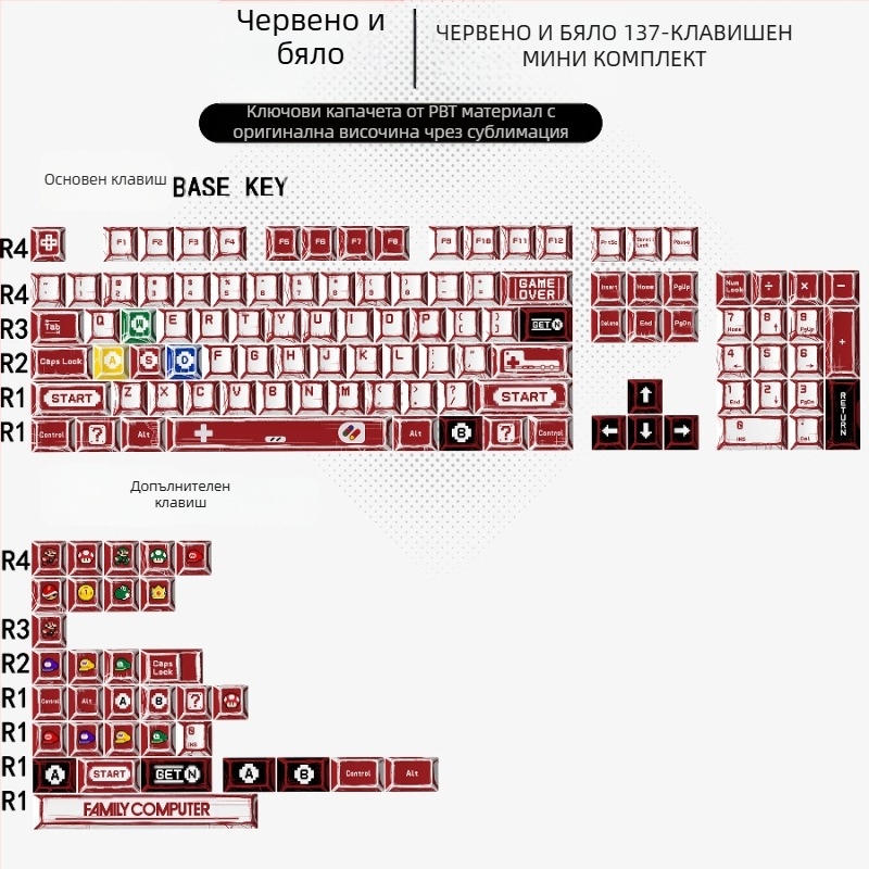 Gundam Comic Hundred Mixed Lamp Key Cap Оригинална височина 136 клавиша Пълен комплект Класическа проста механична клавиатура Key Cap Key Meow
