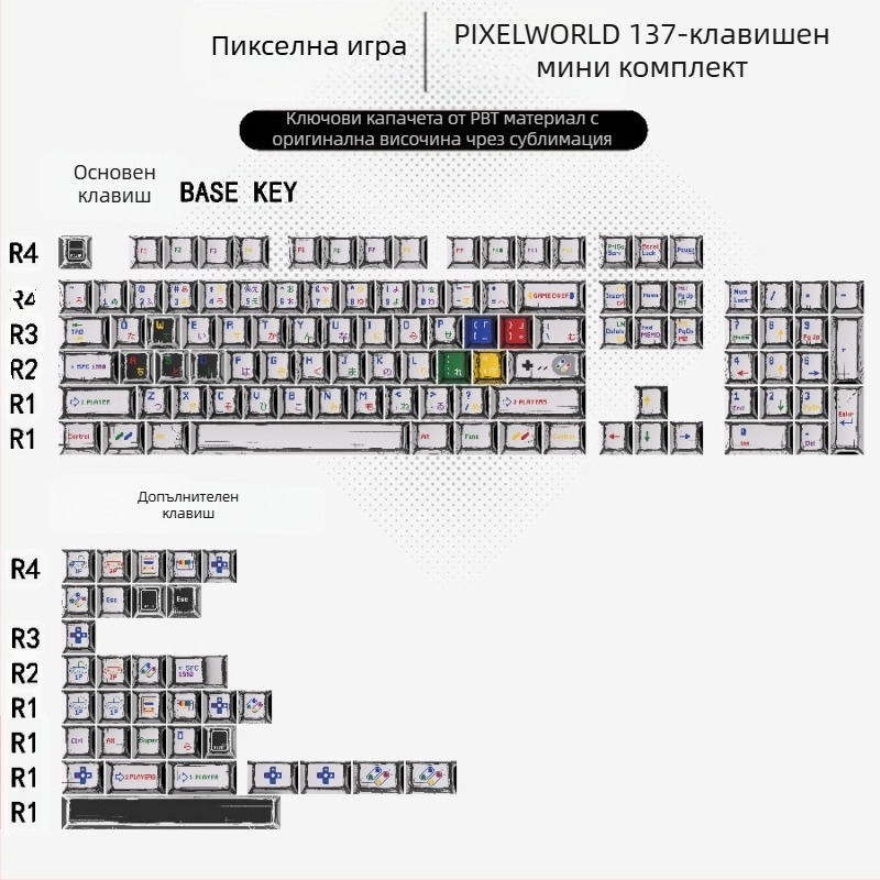 Gundam Comic Hundred Mixed Lamp Key Cap Оригинална височина 136 клавиша Пълен комплект Класическа проста механична клавиатура Key Cap Key Meow