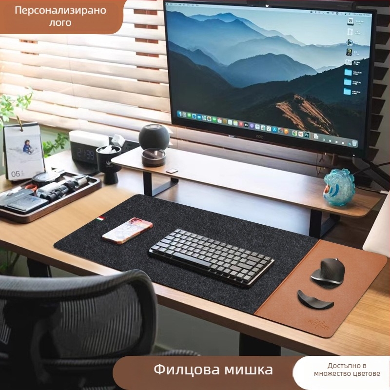 Подложка за мишка от филц, кожена подложка за лаптоп, изключително голяма, устойчива на петна, подложка за електронни спортове, подложка за писане на бюро