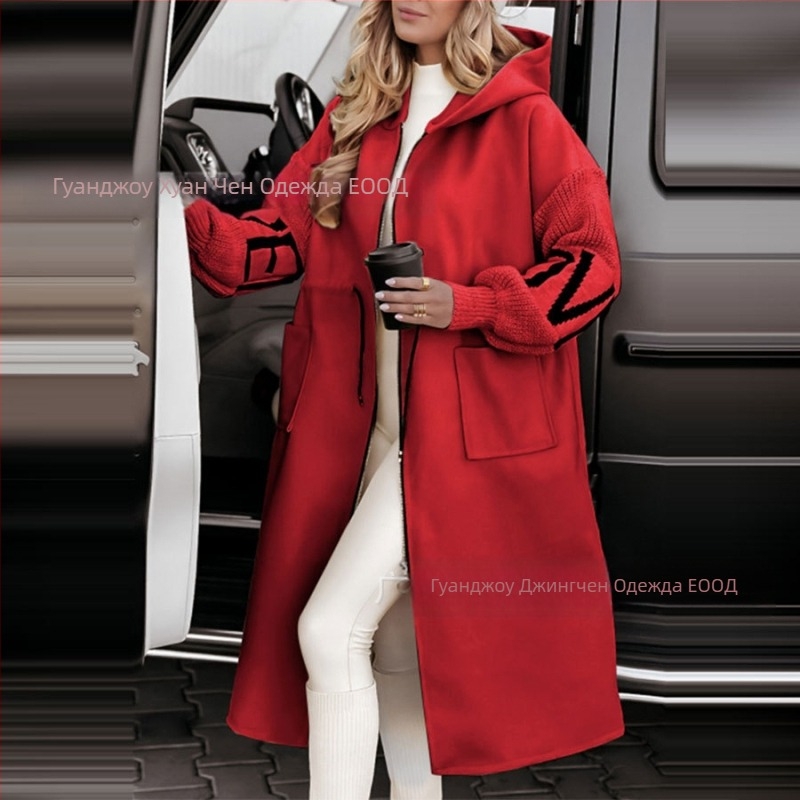 Amazon есен и зима 2024 ново трансгранично европейско и американско модно външнотърговско дамско ежедневно палто с качулка и дълги шевове