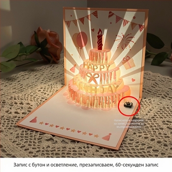 Записваща светлина за рожден ден, поздравителна картичка, 3D стерео гласова поздравителна картичка, торта, подарък за рожден ден за гадже и приятелка, благословия...