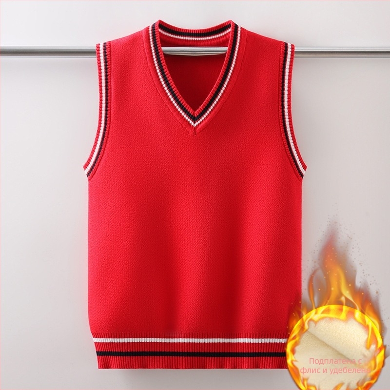 2025 Нова пролетна, есенна и зимна плетена жилетка плюс кадифена удебелена средна и голяма детска жилетка от чист памук за момчета и момичета, модерна